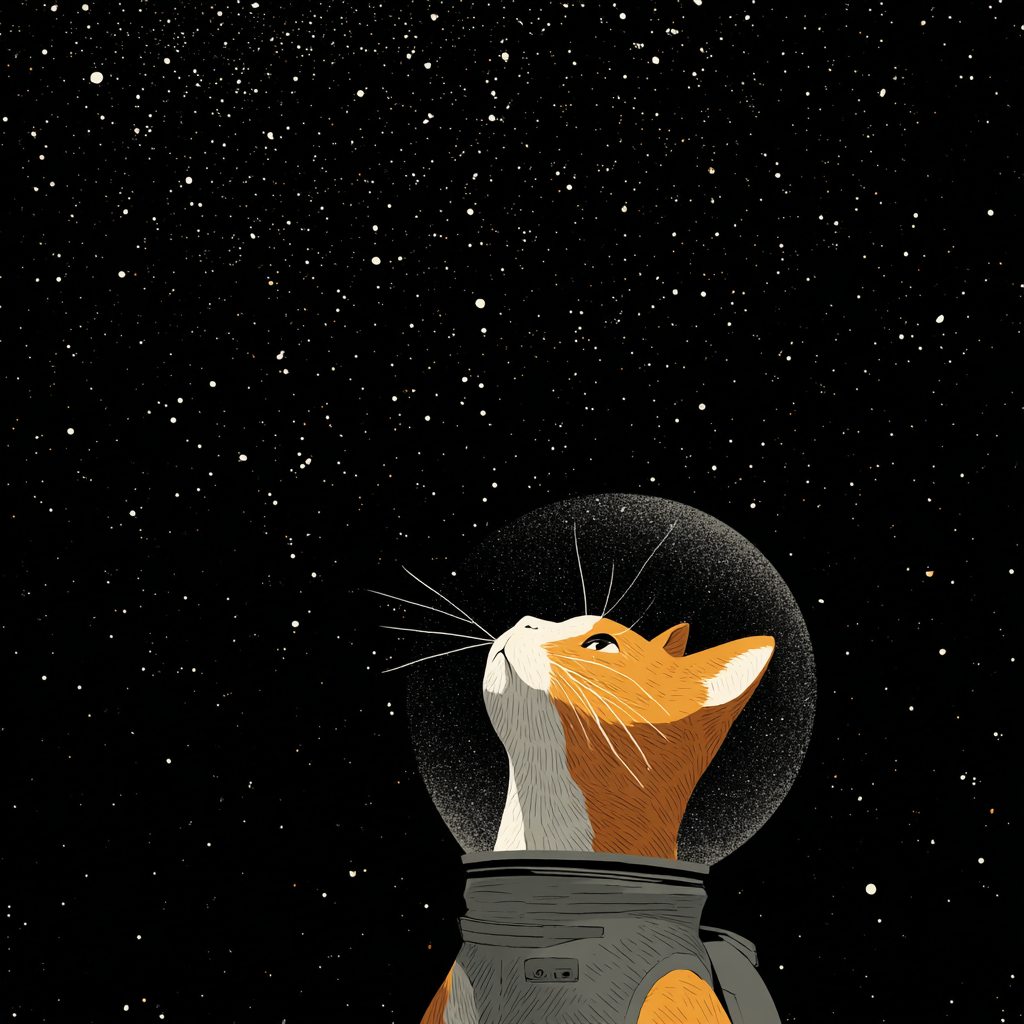 Cat Wearing Spacesuit Floating in Space