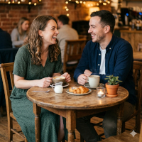 Couple on a cozy cafe date