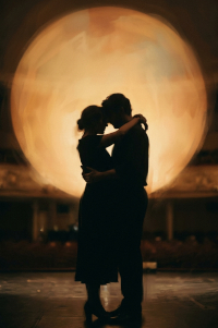 Couple silhouette against warm light
