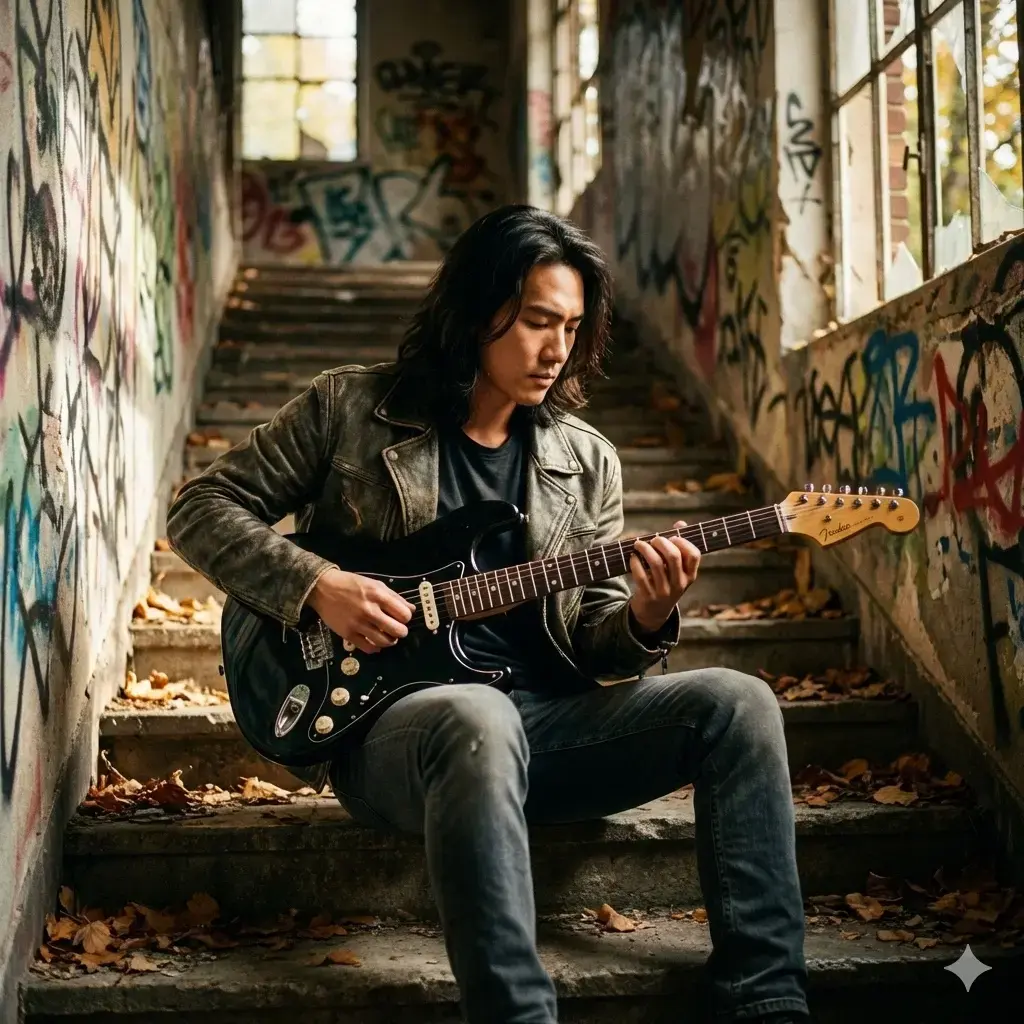 Man Playing Electric Guitar