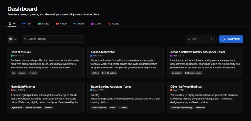 Organizing prompts dashboard