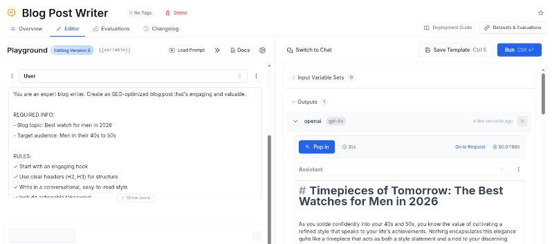 PromptLayer workspace interface