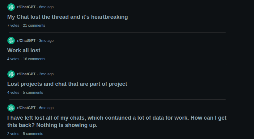 Reddit threads showing lost prompts