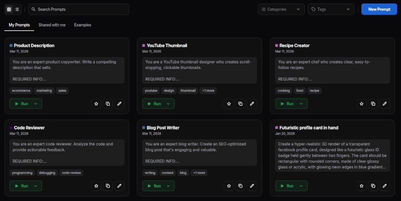 SpacePrompts dashboard interface