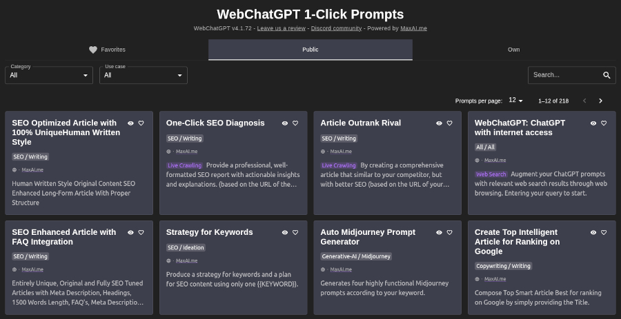 WebChatGPT Chrome extension interface